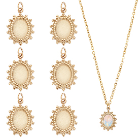 6 pcs 304 paramètres de cabochon pendentif en acier inoxydable, avec des anneaux de saut, ovale