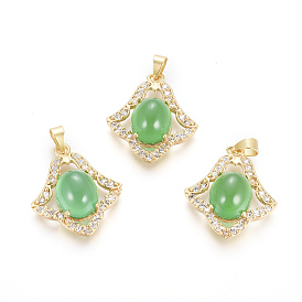 Латунные микро проложить кубического циркония подвески, долговечный, с окрашенным и подогретым агатом, цветок