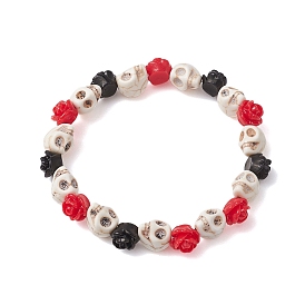 Resin and Synthetic Turquoise Bracelets, Halloween Bracelets, Flower & Skull