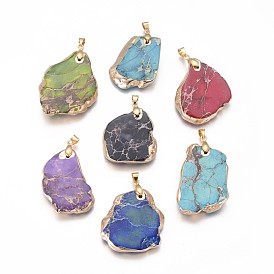 Natural Regalite/Imperial Jasper/Sea Sediment Jasper Pendants, with Golden Plated Brass Findings, Nuggets