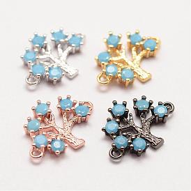 Brass Micro Pave Grade AAA Cubic Zirconia Links, Long-Lasting Plated, Tree, Cadmium Free & Nickel Free & Lead Free