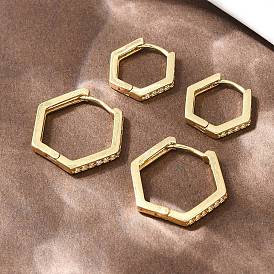 Шестиугольные латунные серьги-кольца с кубическим цирконием, без кадмия и без свинца, долговечный, стойки покрытие