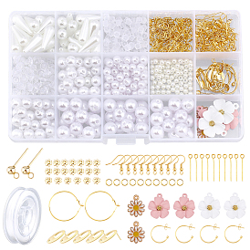 Nbeads DIY Imitation Pearl Jewelry Set Making Kit, Including Acrylic Beads, Iron Findings, Plastic Ear Nuts, 304 Stainless Steel & Brass Earrings Findings, Alloy Pendant, Elastic Thread