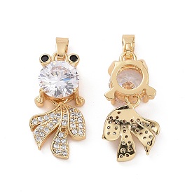 Brass Micro Pave Cubic Zirconia Pendants, Gold Fish Dangle Charms