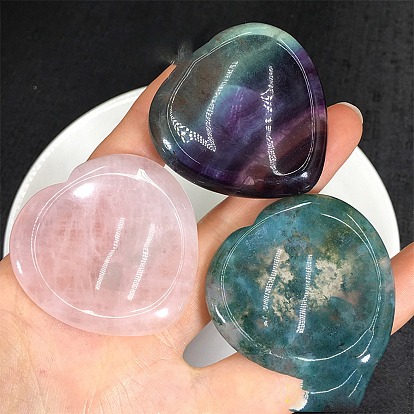 Natural Gemstone Love Heart/Oval Bowl Figurines, for Home Desktop Decoration