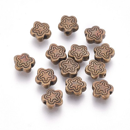 Tibetan Style Alloy Beads, Lead Free & Cadmium Free, Flower, about 7mm long, 7mm wide, 2.5mm thick, hole: 1.5mm