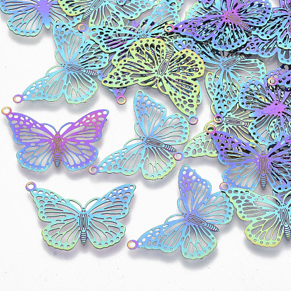 Ion Plating(IP) 304 Stainless Steel Filigree Pendants, Etched Metal Embellishments, Butterfly