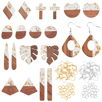 DIY Earrings Making Kit, Including Resin & Walnut Wood Pendants, Iron Earring Hooks & Open Jump Rings, Mix Shaped