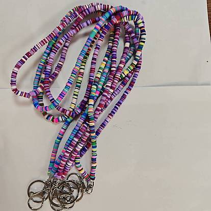 4Stück 4Farben Handgefertigtes Namenskarten-Lanyard aus Polymertonperlen, mit Karabinerverschluss als Schlüsselanhänger