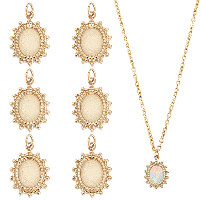 6 pcs 304 paramètres de cabochon pendentif en acier inoxydable, avec des anneaux de saut, ovale
