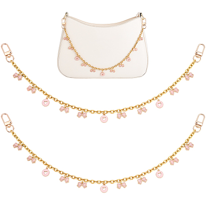 2 шт. бантик-кисточка из эмалированного сплава розового цвета 304 цепочки из нержавеющей стали для сумок, декоративные цепочки, с поворотными застежками сплава, золотой свет