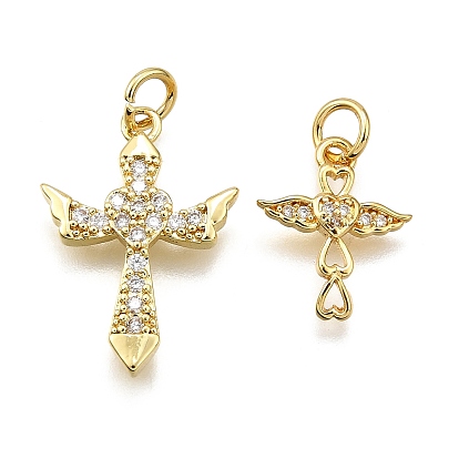 Латунные микро проложить кубического циркония подвески, крест с крыльями, долговечный, без свинца и без кадмия, с целью перехода в кольце