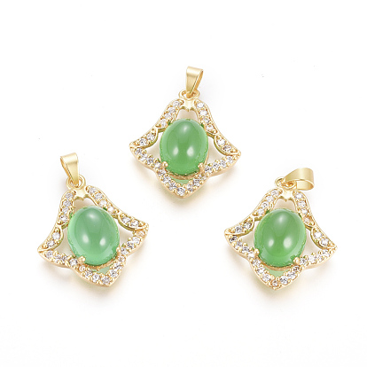 Латунные микро проложить кубического циркония подвески, долговечный, с окрашенным и подогретым агатом, цветок