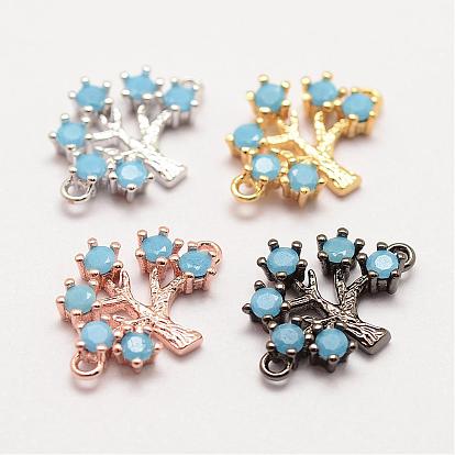 Brass Micro Pave Grade AAA Cubic Zirconia Links, Long-Lasting Plated, Tree, Cadmium Free & Nickel Free & Lead Free