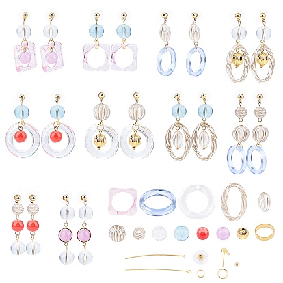 DIY Jewelry Set Making Kit, Including Glass & Acrylic & Brass Beads, Acrylic Pendants & Finger Rings & Link Rings, Brass Stud Earrings Findings & Bead Frames & Jump Rings & Pins & Ear Nut