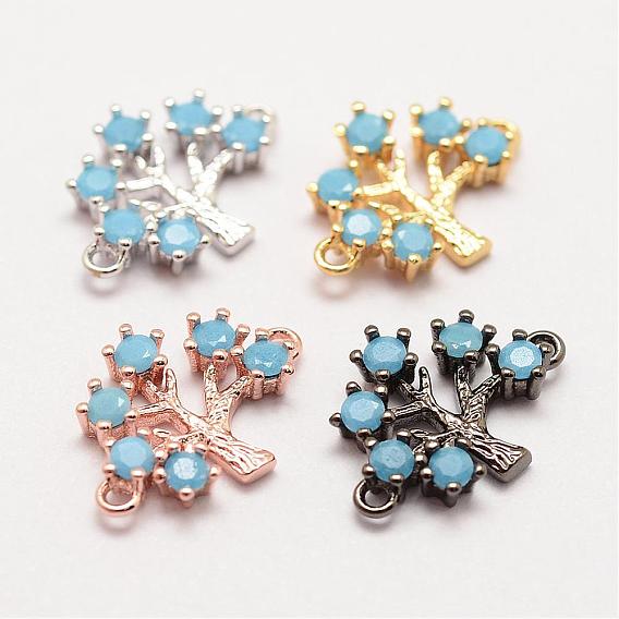 Brass Micro Pave Grade AAA Cubic Zirconia Links, Long-Lasting Plated, Tree, Cadmium Free & Nickel Free & Lead Free