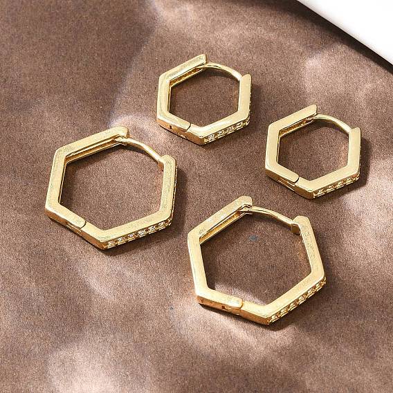Шестиугольные латунные серьги-кольца с кубическим цирконием, без кадмия и без свинца, долговечный, стойки покрытие