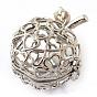Rack Plating Brass Cage Pendants, For Chime Ball Pendant Necklaces Making, Hollow Apple