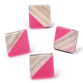 Transparent Resin & Wood Stud Earrings, with 304 Stainless Steel Pin, Rhombus