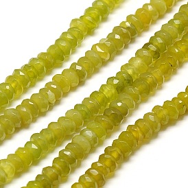 Натурального оливкового нефрита бисер нитей, граненые, рондель, 6x4 мм, отверстие : 1 мм, около 100 шт / нитка, 15.7 дюйм