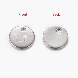 Pendentifs en acier inoxydable, plat rond avec mot lamu, Coupe au laser