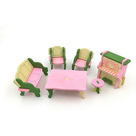 Wood Table & Chair & Piano, Miniature Furniture Display Decorations, for Dollhouse Decor