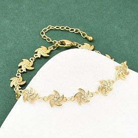 Браслеты-цепочки из латуни с микропаве из прозрачных кубических цирконий в форме ветряной мельницы для женщин, стойки покрытие, долговечный, без свинца и без кадмия