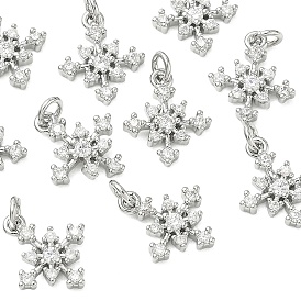 SHEGRACE Brass Micro Pave Cubic Zirconia Pendants, Snowflake Charms, Cadmium Free & Nickel Free & Lead Free, Clear