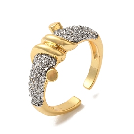 Rack Plating Brass Micro Pave Cubic Zirconia Open Cuff Rings, Long-Lasting Plated, Lead Free & Cadmium Free, Coil