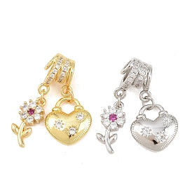 Латунные микро проложить кубического циркония подвески, цветок с подвесками в виде сердечек, без кадмия и без свинца, стойки покрытие, долговечный