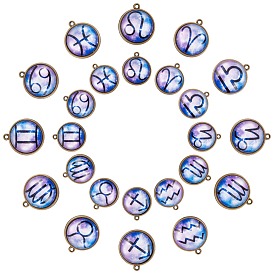 Alloy Glass Pendants, Half Round with Twelve Constellations