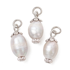 Подвески из натурального пресноводного жемчуга, подвески из риса с 304 соединительными кольцами из нержавеющей стали, светло-серые