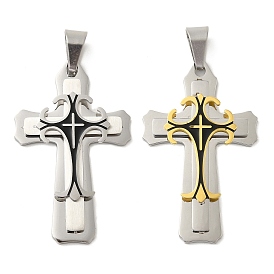 304 Stainless Steel Enamel Big Pendants, Trinity Cross Charm