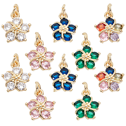 10шт 5 цветные латунные прозрачные подвески из циркония, , долговечный, реальный 18 k позолоченный, с целью перехода в кольце