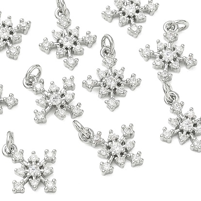 SHEGRACE Brass Micro Pave Cubic Zirconia Pendants, Snowflake Charms, Cadmium Free & Nickel Free & Lead Free, Clear