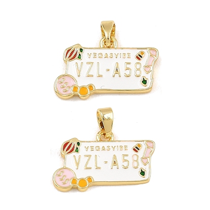 Латунь эмаль подвески, прямоугольник со словом vegasvibe charms, долговечный, стойки покрытие, без свинца и без кадмия, электронное покрытие
