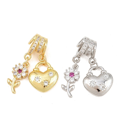 Латунные микро проложить кубического циркония подвески, цветок с подвесками в виде сердечек, без кадмия и без свинца, стойки покрытие, долговечный