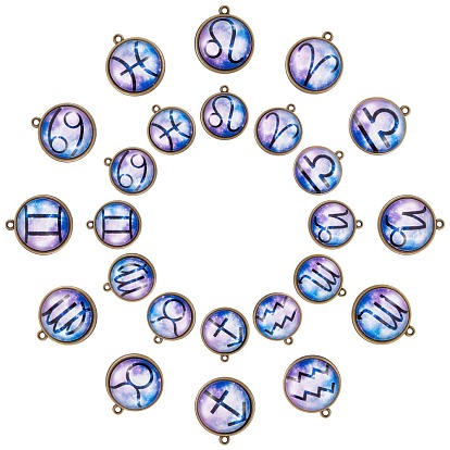 Alloy Glass Pendants, Half Round with Twelve Constellations