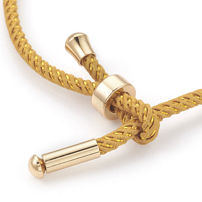 Couple Adjustable Nylon Cord Bracelets, Bolo Bracelets, Slider Bracelets, Box Chains, with Brass Findings, Long-Lasting Plated