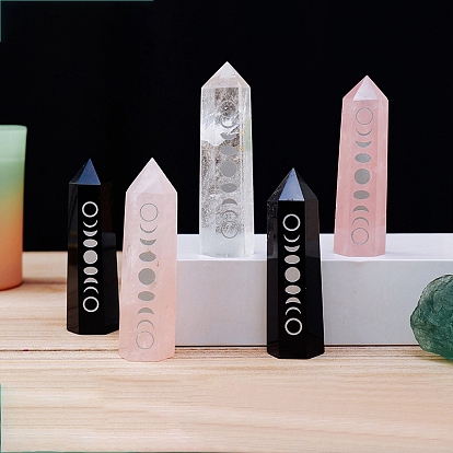 Natural Gemstone Pointed Prism Bar Home Display Decoration, Healing Stone Wands, for Reiki Chakra Meditation Therapy Decos, Moon Phase Reiki Energy Stone Faceted Bullet