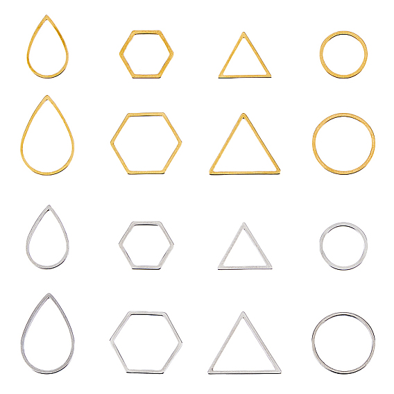 32 шт. 16 стиль 201 соединительные кольца из нержавеющей стали, каплевидное и круглое кольцо, шестиугольник и треугольник