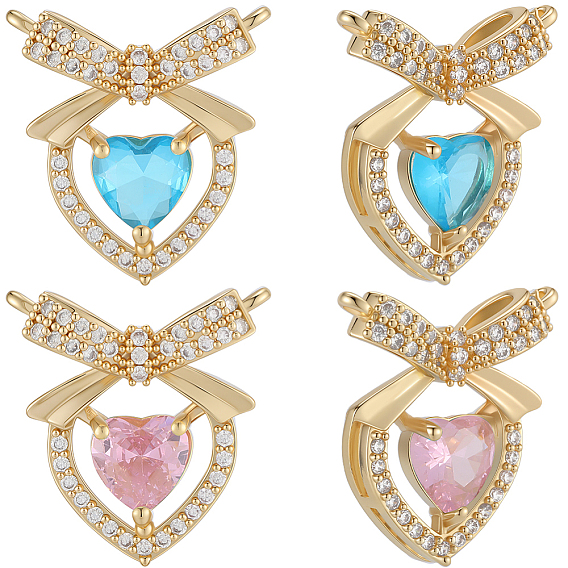 8 шт 2 цвета кулоны из латуни, микропаве, циркония, сердце прелести
