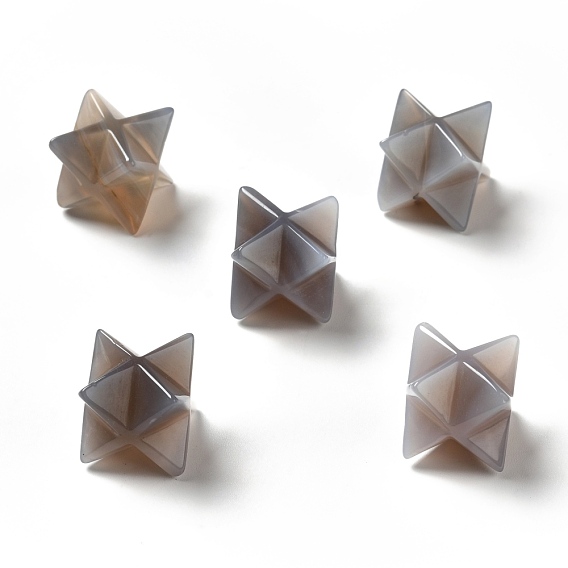 Natural Grey Agate Beads, No Hole/Undrilled, Merkaba Star