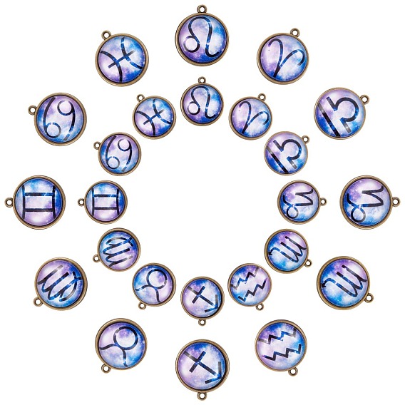 Alloy Glass Pendants, Half Round with Twelve Constellations