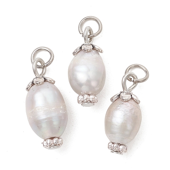 Подвески из натурального пресноводного жемчуга, подвески из риса с 304 соединительными кольцами из нержавеющей стали, светло-серые