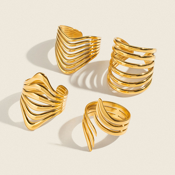 Irregular 304 Stainless Steel Cuff Open Rings for Women