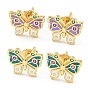 Butterfly Golden Brass Stud Earrings, with Enamel and Cubic Zirconia