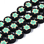 Handmade Polymer Clay Beads Strands, Flat Round with Flower
