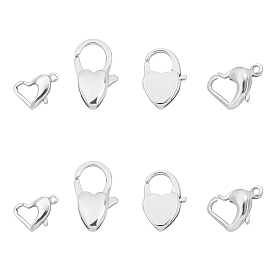 8Pcs 4 Style 304 Stainless Steel Lobster Claw Clasps, Heart