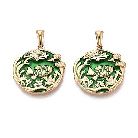 304 подвески из нержавеющей стали и эмали, плоский круглый с рыбными чарами, золотые